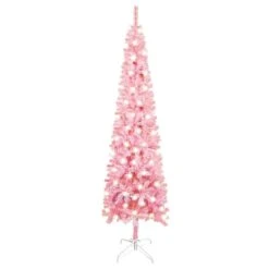 VIDAXL Weihnachtsbaum Schlank Mit LEDs Rosa 120 Cm
