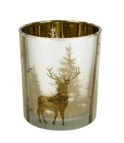 Tarrington House Windlicht, Glas, 10 X 10 X 12 Cm, Rentier Und Weihnachtsbaum Muster, Gold -VIDAXL Store 02545449 6b4b 4a50 a781 973178ad427a 1