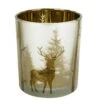 Tarrington House Windlicht, Glas, 8 X 8 X 10 Cm, Rentier Und Weihnachtsbaum Muster, Gold
