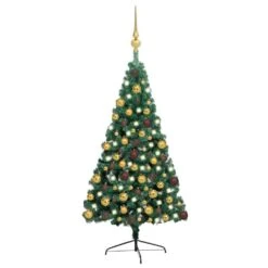 VIDAXL Künstlicher Halber Weihnachtsbaum Mit LEDs Schmuck Grün 180 Cm