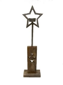 Tarrington House Teelichthalter Mit Sternen, Aluminium/ Holz, 62 X 10 X 13 Cm, Rechteckigem Sockel, Silber -VIDAXL Store 084d9734 27aa 4e5b 8526 21a1600938fe 1
