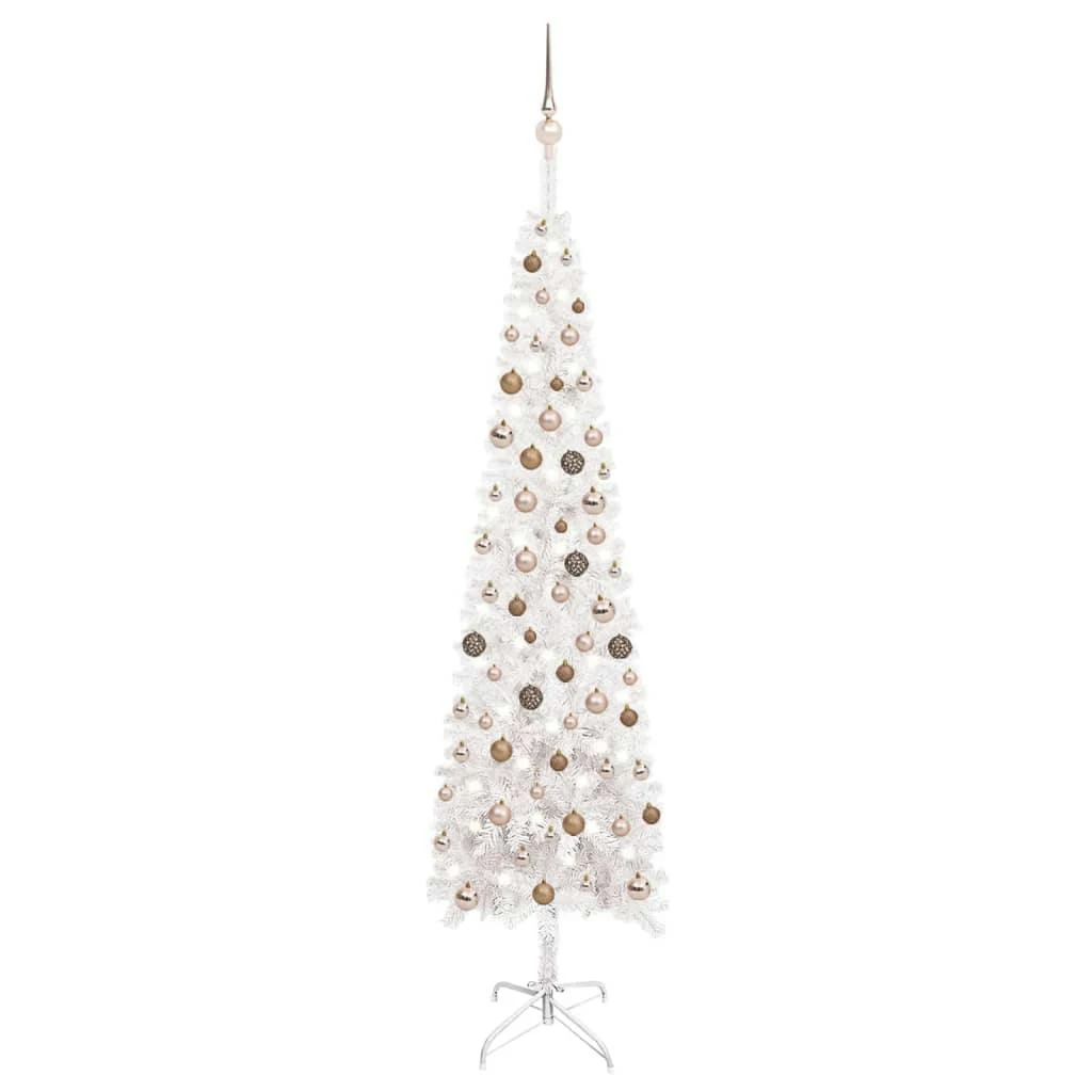 VIDAXL Weihnachtsbaum Schlank Mit LEDs & Kugeln Weiß 240 Cm 2 VIDAXL Weihnachtsbaum Schlank Mit LEDs & Kugeln Weiß 240 Cm – Bild 2
