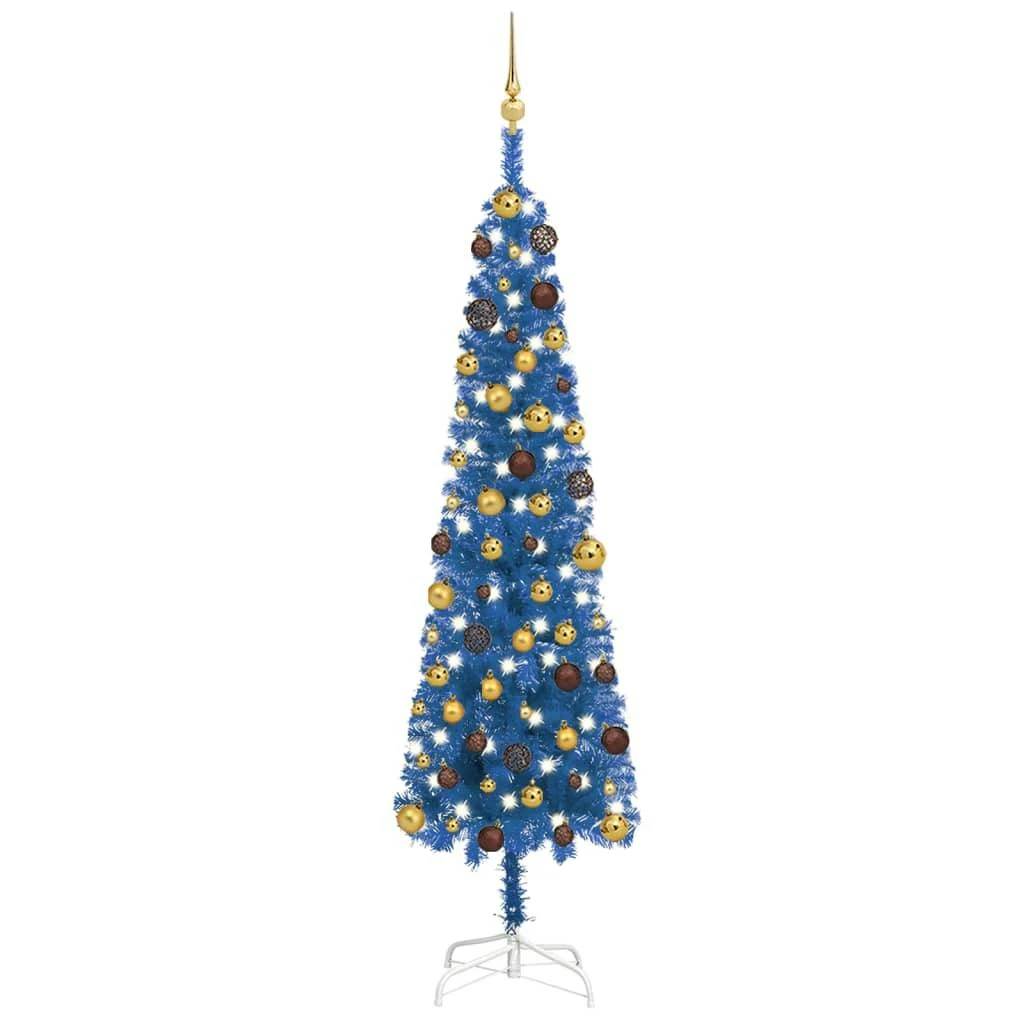 VIDAXL Weihnachtsbaum Schlank Mit LEDs & Kugeln Silbern 180 Cm 5 VIDAXL Weihnachtsbaum Schlank Mit LEDs & Kugeln Silbern 180 Cm – Bild 5