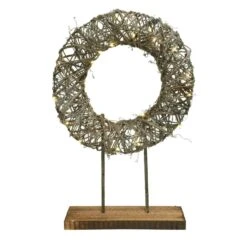 LED Kranz Leuchtend Metall Holz 30 Warmweiße LED H: 45cm Stehend Timer Batterie