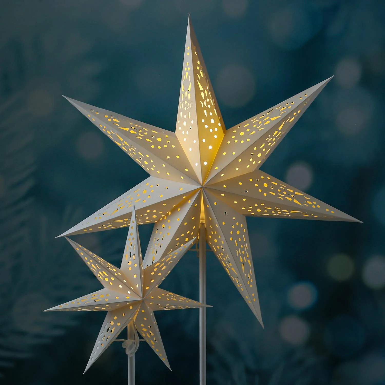 LED Papierstern Leuchtstern Weihnachtsstern Dekostern 7-zackig Stehend 42cm Weiß 6 LED Papierstern Leuchtstern Weihnachtsstern Dekostern 7-zackig Stehend 42cm Weiß – Bild 6