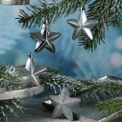 Baumkugeln Sterne Christbaumschmuck Bruchfest Glänzend Glitzernd Silber 6St. -VIDAXL Store 18ac6209 1175 4914 aa19 99a6f3bd25f4