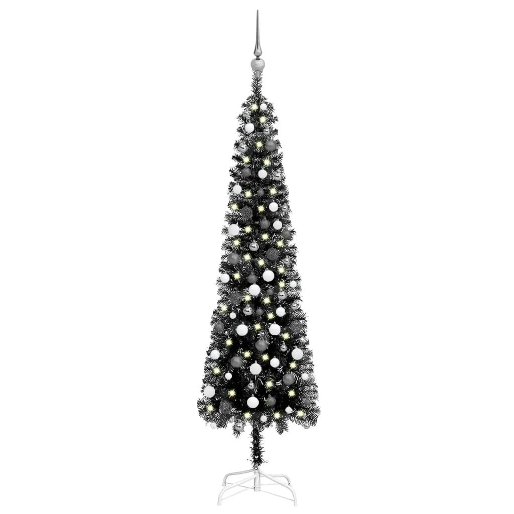 VIDAXL Schlanker Weihnachtsbaum Mit LEDs & Kugeln Schwarz 210 Cm 1 VIDAXL Schlanker Weihnachtsbaum Mit LEDs & Kugeln Schwarz 210 Cm