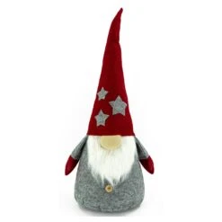 Wichtel LAURIN Dekofigur Filz Rote Biegbare Mütze Graue Sterne Weihnachten 31cm