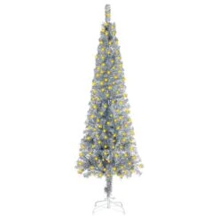 VIDAXL Weihnachtsbaum Schlank Mit LEDs Silbern 210 Cm