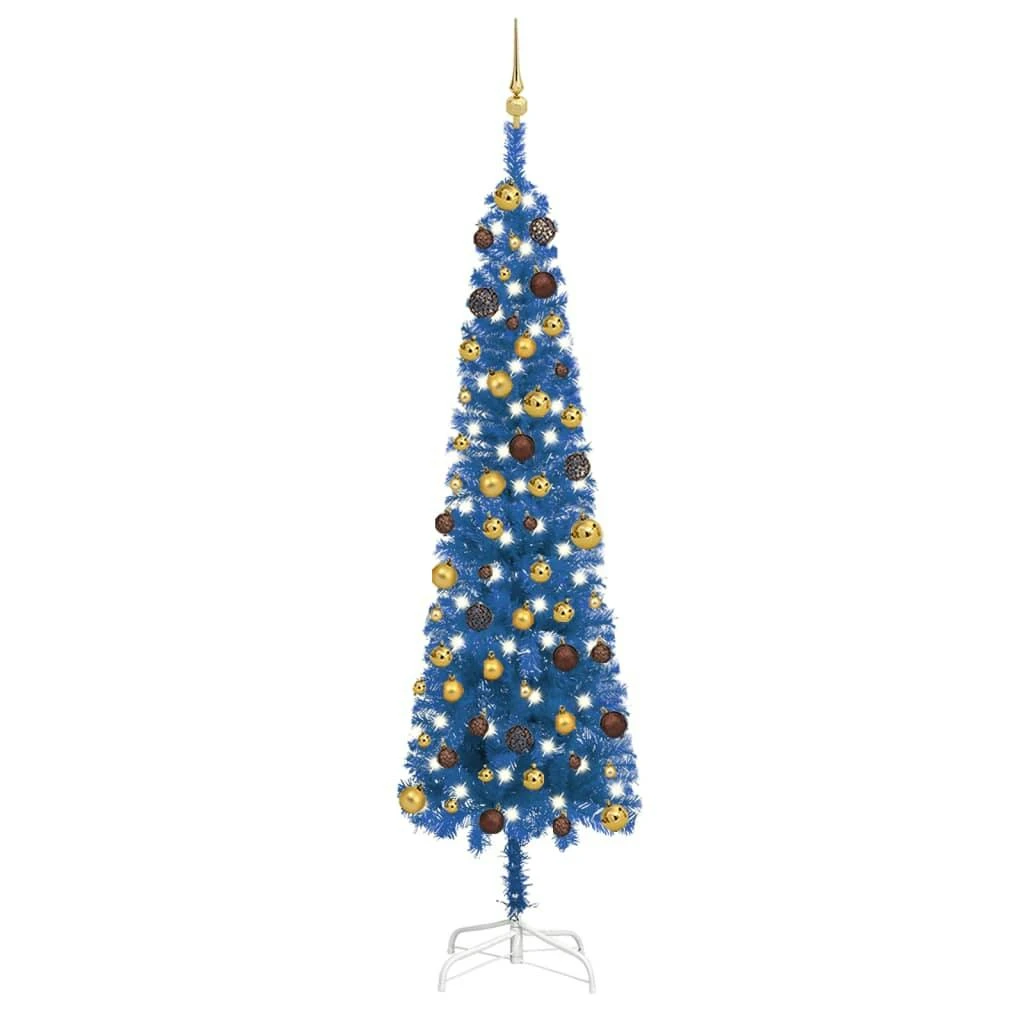 VIDAXL Weihnachtsbaum Schlank Mit LEDs & Kugeln Weiß 240 Cm 3 VIDAXL Weihnachtsbaum Schlank Mit LEDs & Kugeln Weiß 240 Cm – Bild 3