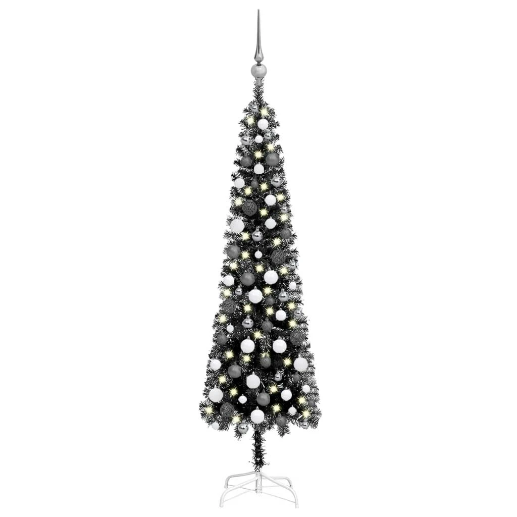 VIDAXL Weihnachtsbaum Schlank Mit LEDs Schwarz 150 Cm 2 VIDAXL Weihnachtsbaum Schlank Mit LEDs Schwarz 150 Cm – Bild 2