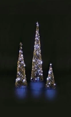 Tarrington House LED-Kegel 3 Er Set, Kupfer/ Polyrattan/ Metall/ PVC, 3 Größe (S, M, L), 150 LED, 3.6 W, Braun