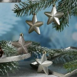 Baumkugeln Sterne Christbaumschmuck Bruchfest Glänzend Glitzernd Creme 6St. -VIDAXL Store 2c597068 2756 4aa8 a8cc f60875d093a4