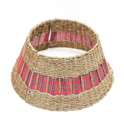 Weihnachtsbaumring Korb Seegras Rund Verkleidung Baumständer D: 70cm Natur Rot