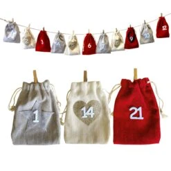 Adventskalender Säckchen Zum Selbstbefüllen L 2,6m (Grau, Beige, Rot)