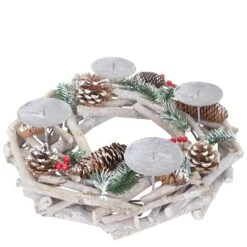 Adventskranz Rund, Weihnachtsdeko Tischkranz, Holz Ø 35cm Weiß-grau ~ Mit Kerzen, Weiß -VIDAXL Store 3ed949f0 b095 4afa 82e0 fd1dd3005441