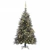 VIDAXL Künstlicher Weihnachtsbaum LEDs & Kugeln Beschneit 210cm PVC PE