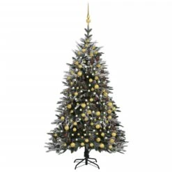 VIDAXL Künstlicher Weihnachtsbaum LEDs & Kugeln Beschneit 210cm PVC PE