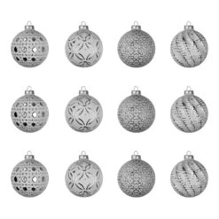 12er Weihnachtskugel-Set Ø8cm Glas Weiß/Silber 4 Sorten Im Display -VIDAXL Store 43c27dd3 439e 40c2 9630 3f23e31b9837 5