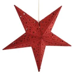 Raburg LED Deko-Weihnachtsstern ROT Mit Glitzer,LEDs In WARM-WEIß, Beleuchtet, Kabellos, Inkl. Batterien & Fernbedienung