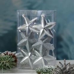 Baumkugeln Sterne Christbaumschmuck Bruchfest Glänzend Glitzernd Silber 6St. -VIDAXL Store 479232ca 80c5 446f bba1 f3cd799e9491