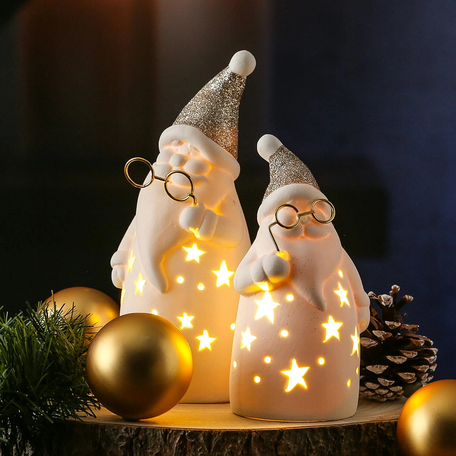 LED Weihnachtsmann Weihnachtsfigur Brille Glitzernde Mütze H: 19,5cm Weiß Gold 7 LED Weihnachtsmann Weihnachtsfigur Brille Glitzernde Mütze H: 19,5cm Weiß Gold – Bild 7