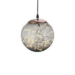 LED Kugelleuchte Deko Kugel Mit Drahtlichterkette Hängeleuchte 20cm Rauchgrau