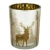 Tarrington House Windlicht, Glas, 10 X 10 X 12 Cm, Rentier Und Weihnachtsbaum Muster, Gold