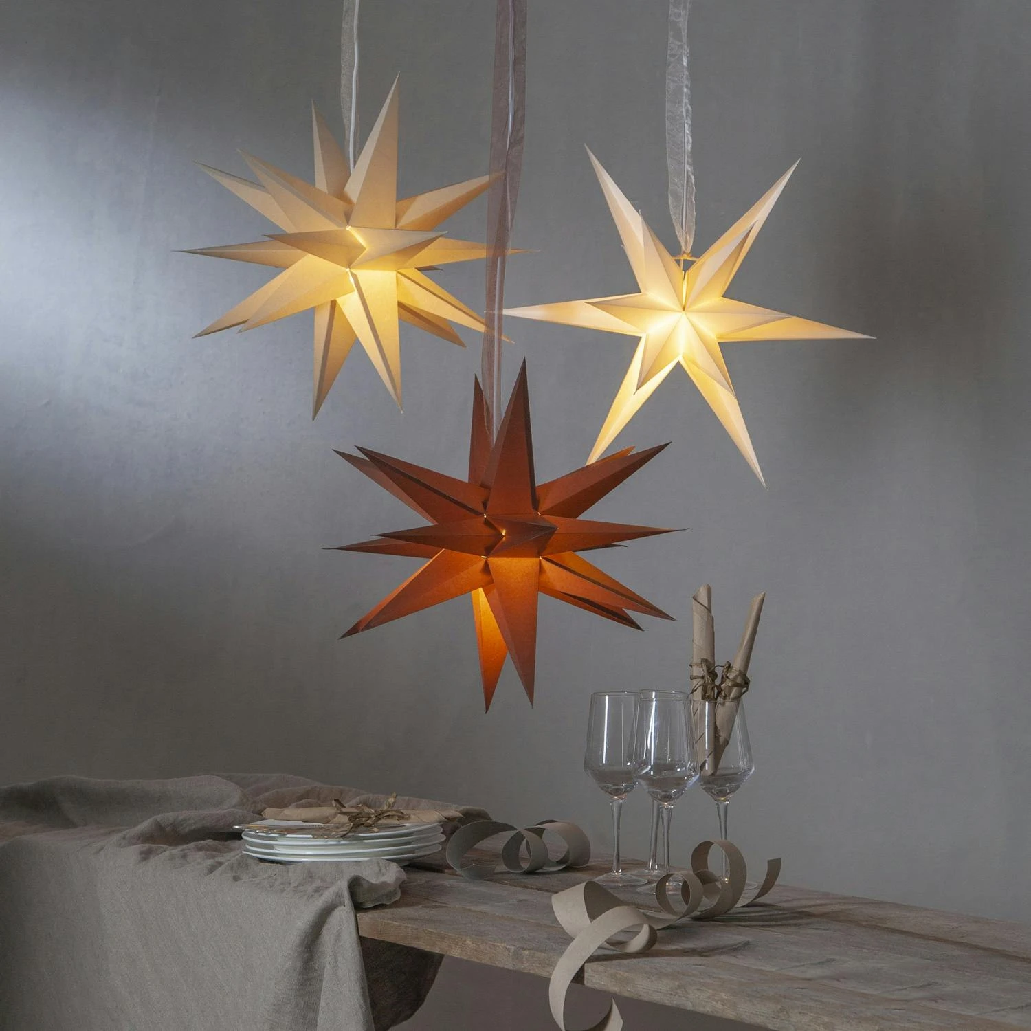 Papierstern December 3D Stern Mit Band Weihnachtsstern Faltstern D: 45cm Creme 7 Papierstern December 3D Stern Mit Band Weihnachtsstern Faltstern D: 45cm Creme – Bild 7