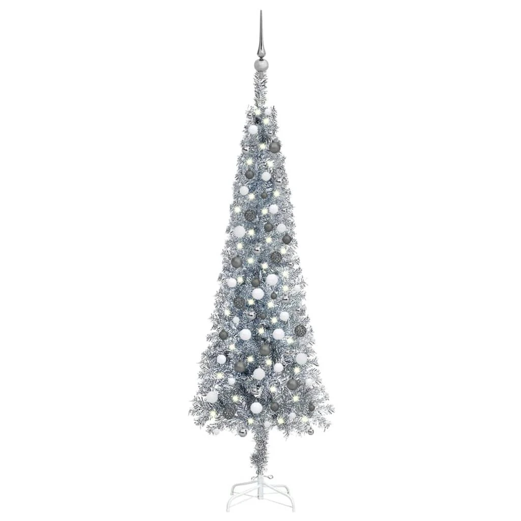 VIDAXL Weihnachtsbaum Schlank Mit LEDs Silbern 210 Cm 2 VIDAXL Weihnachtsbaum Schlank Mit LEDs Silbern 210 Cm – Bild 2