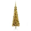 VIDAXL Weihnachtsbaum Schlank Mit LEDs & Kugeln Golden 180 Cm
