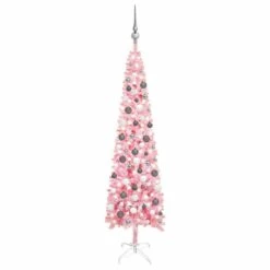 VIDAXL Schlanker Weihnachtsbaum Mit LEDs & Kugeln Rosa 180 Cm
