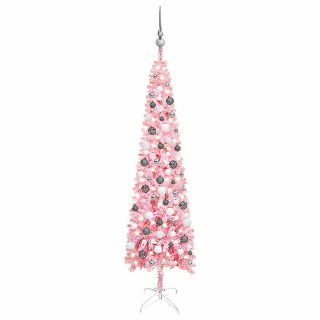 VIDAXL Schlanker Weihnachtsbaum Mit LEDs & Kugeln Rosa 150 Cm 3 VIDAXL Schlanker Weihnachtsbaum Mit LEDs & Kugeln Rosa 150 Cm – Bild 3