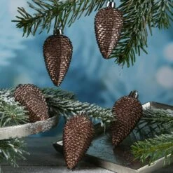 Christbaumschmuck Baumschmuck Tannenzapfen Bruchfest Glitzernd 8cm Braun 6St. -VIDAXL Store 60064600 b4df 4f88 87fc dce64e4f5415
