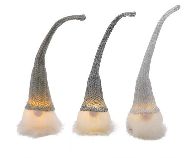 Stoffwichtel Mit LED, Stehend, 3 Stück, Grau / Silber, Handgefertigt, *Germany* 2 Stoffwichtel Mit LED, Stehend, 3 Stück, Grau / Silber, Handgefertigt, *Germany* – Bild 2