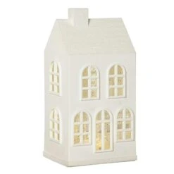 LED Haus Lichthaus Dekohaus Leuchthaus Glitzerhaus Wasserlaterne H: 22,5cm Timer