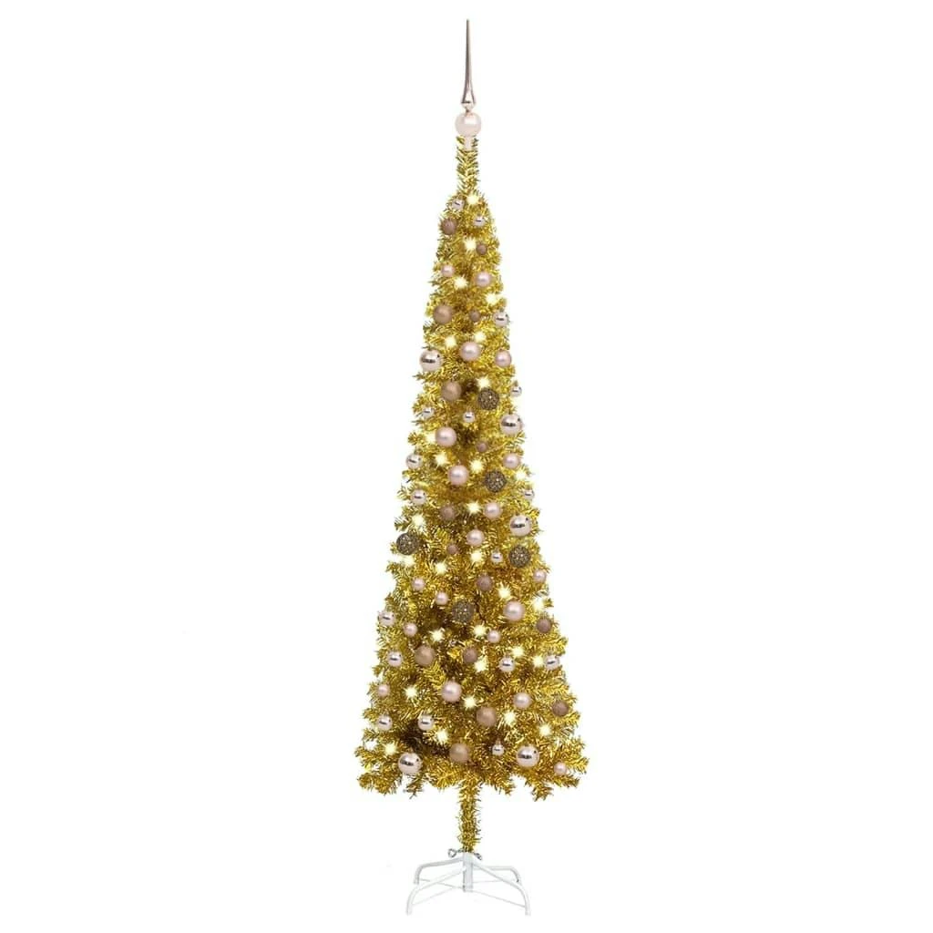 VIDAXL Schlanker Weihnachtsbaum Mit LEDs & Kugeln Rot 180 Cm 3 VIDAXL Schlanker Weihnachtsbaum Mit LEDs & Kugeln Rot 180 Cm – Bild 3