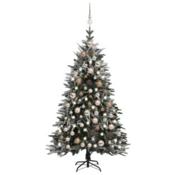 VIDAXL Künstlicher Weihnachtsbaum LEDs & Kugeln Beschneit 120cm PVC PE