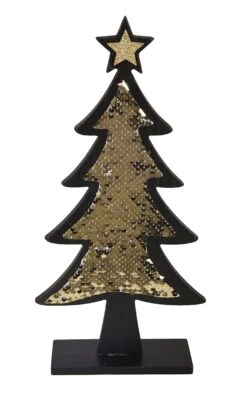 Tarrington House Weihnachtsbaum, Holz, 14 X 5 X 35 Cm, Mit Pailletten, Schwarz/ Gold