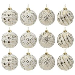 12er Weihnachtskugel-Set Ø6cm Glas Weiß/Gold 4 Sorten Im Display -VIDAXL Store 7bd15d81 d8ea 44dd be43 55896b01ac31 1