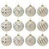 12er Weihnachtskugel-Set Ø8cm Glas Weiß/Gold 4 Sorten In Display