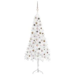 VIDAXL Künstlicher Eck-Weihnachtsbaum LEDs & Kugeln Weiß 210 Cm PVC