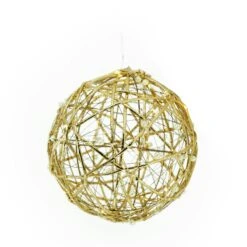 LED Drahtkugel TRASSEL Draht Perlen Leuchtkugel Warmweiß D: 20cm Timer Gold