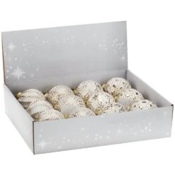 12er Weihnachtskugel-Set Ø6cm Glas Weiß/Gold 4 Sorten Im Display -VIDAXL Store 7e3a02a4 96b0 4600 b6d0 b2ed81ed6d40