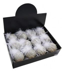 Weihnachtsbaumkugelset Aus Hochwertigem Kristallglas, Mit Federn, Silber / Rosa / Gold, Ø 8 Cm