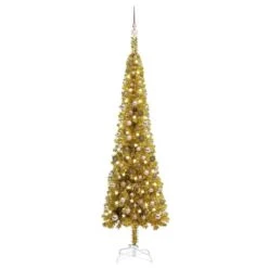 VIDAXL Schlanker Weihnachtsbaum Mit LEDs & Kugeln Golden 150 Cm -VIDAXL Store 90aaabb0 164f 404d b35c 810815466a93 4