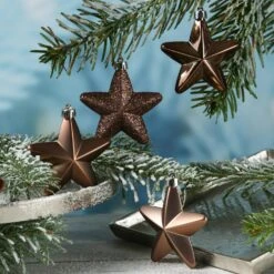 Baumkugeln Sterne Christbaumschmuck Bruchfest Glänzend Glitzernd Braun 6St. -VIDAXL Store 90de366c 479e 4177 9634 7745b0924292