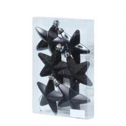 Baumkugeln Sterne Christbaumschmuck Bruchfest Glänzend Glitzernd Schwarz 6St.
