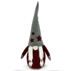 Wichtel ALVA Zöpfe Dekofigur Graue Biegbare Mütze Rote Sterne Weihnachtsfigur 1m