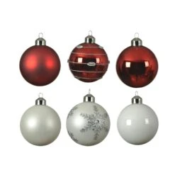 Christbaumkugel Weihnachtskugel Glas D: 8cm GlÀnzend Und Matt Rot Weià 6er Set